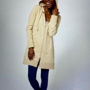 Denim & Co. Women’s Active French Terry Hooded Jacket Tunic Tan S New